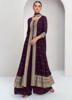 Real Georgette Wine Wedding Wear Embroidery Work Readymade Plazzo Suit